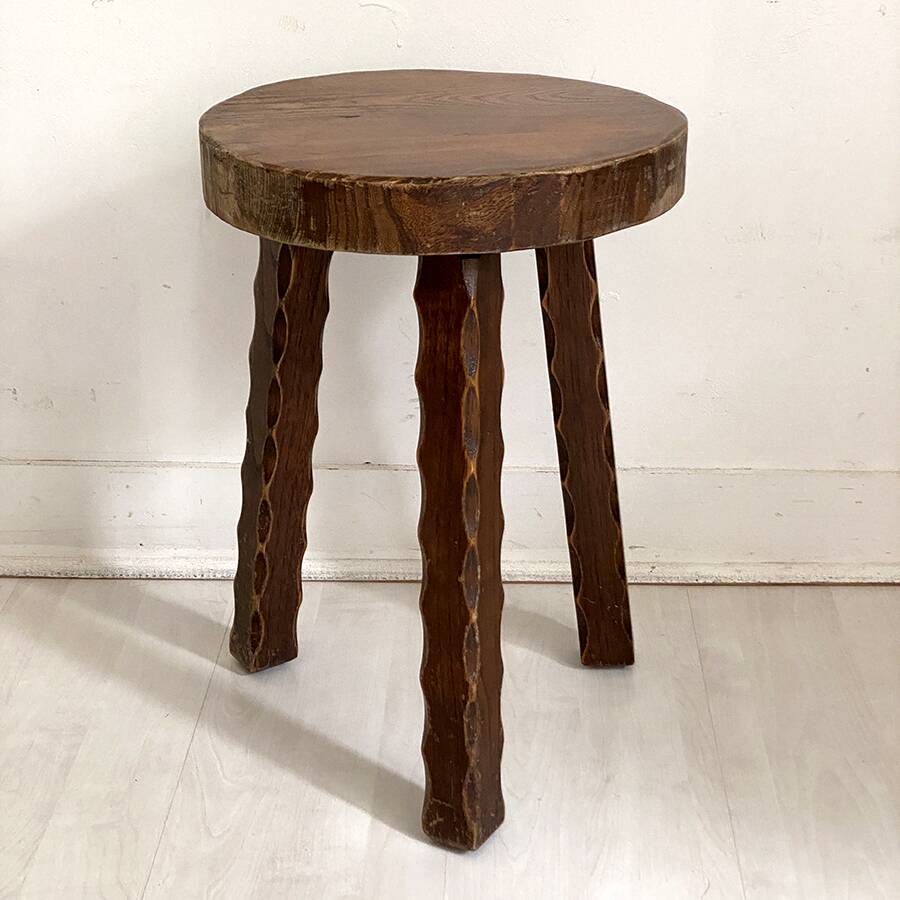Tripod brutalist solid wood foot stool
