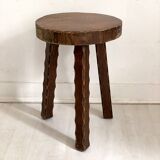 Tripod brutalist solid wood foot stool