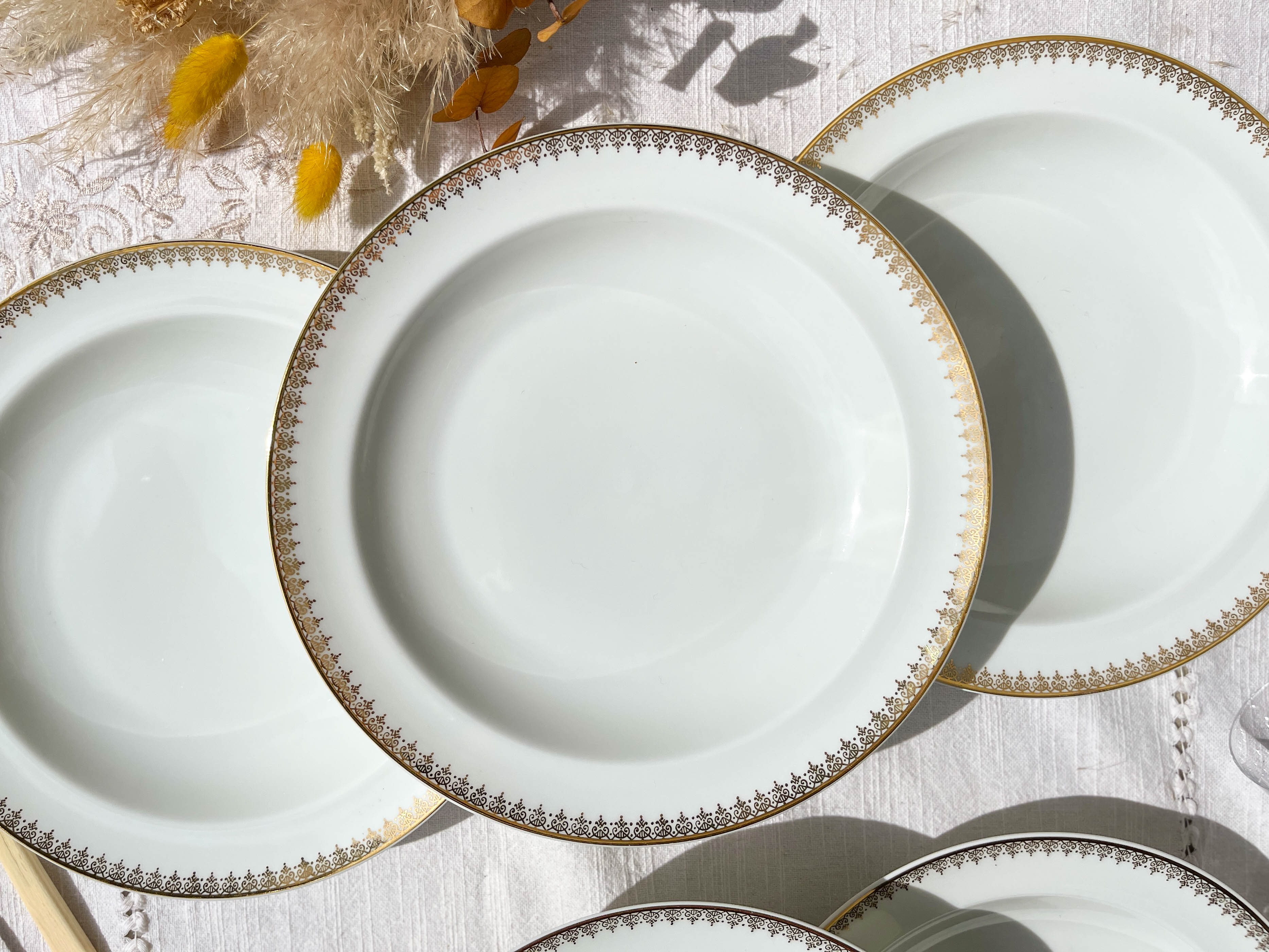 4 hollow plates porcelain white gilded limoges lafarge & c