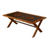 Ancienne table basse de mobilier urbain en chêne et fonte 1950's
