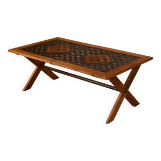 Antique oak and cast iron street furniture coffee table from the 1950s