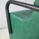 Pair of armrest heaters. Steel and green imitation leather. France, circa 1980