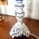 Rouen earthenware and blue velvet table lamp