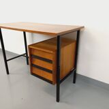 Vintage modernist desk in wood and black metal from the 60s