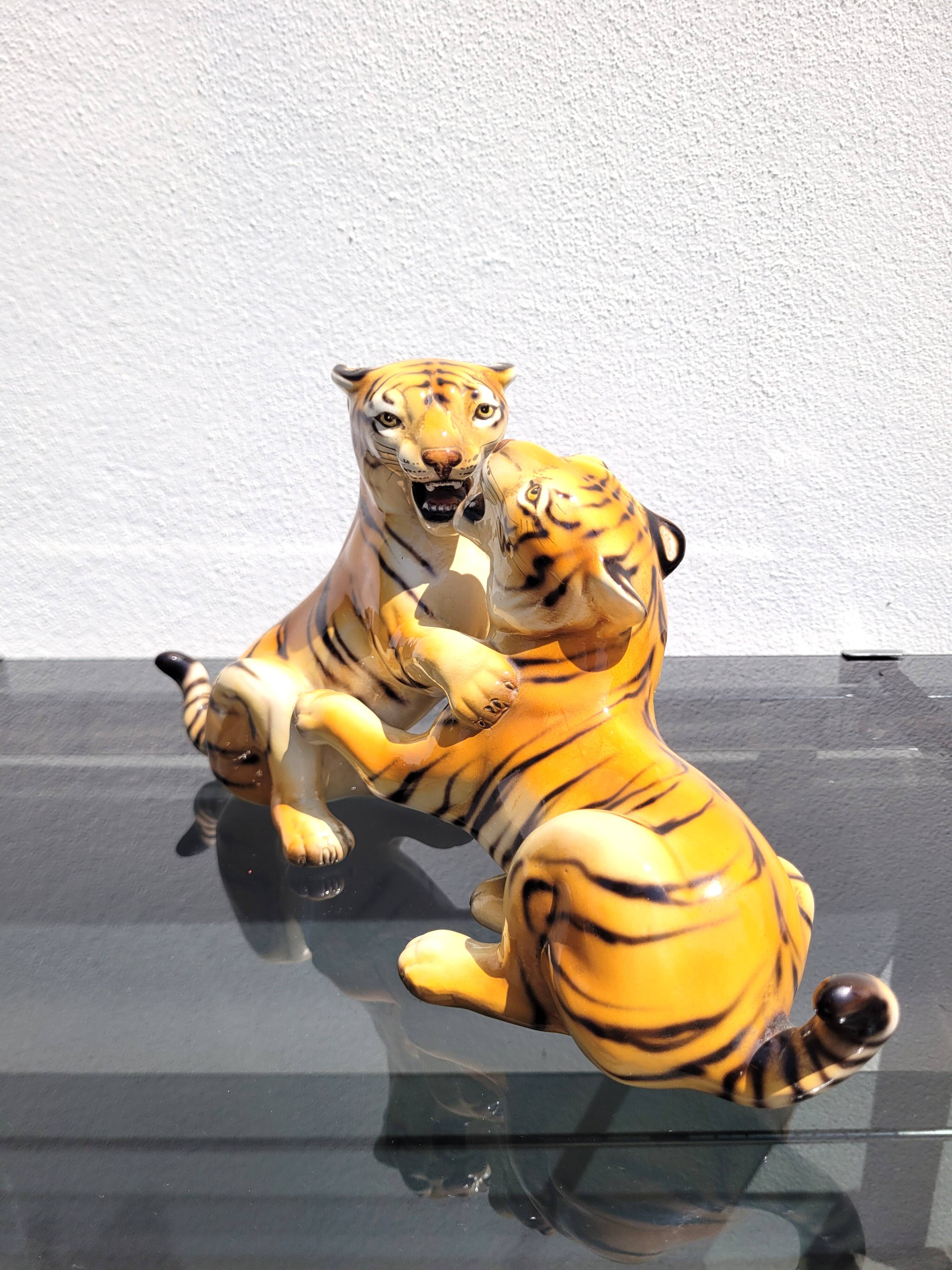 Ceramic tigers signed Ronzan Italy 1960