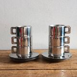 Set of 6 Casalinghi stainless steel cups and saucers, vintage Italian design
