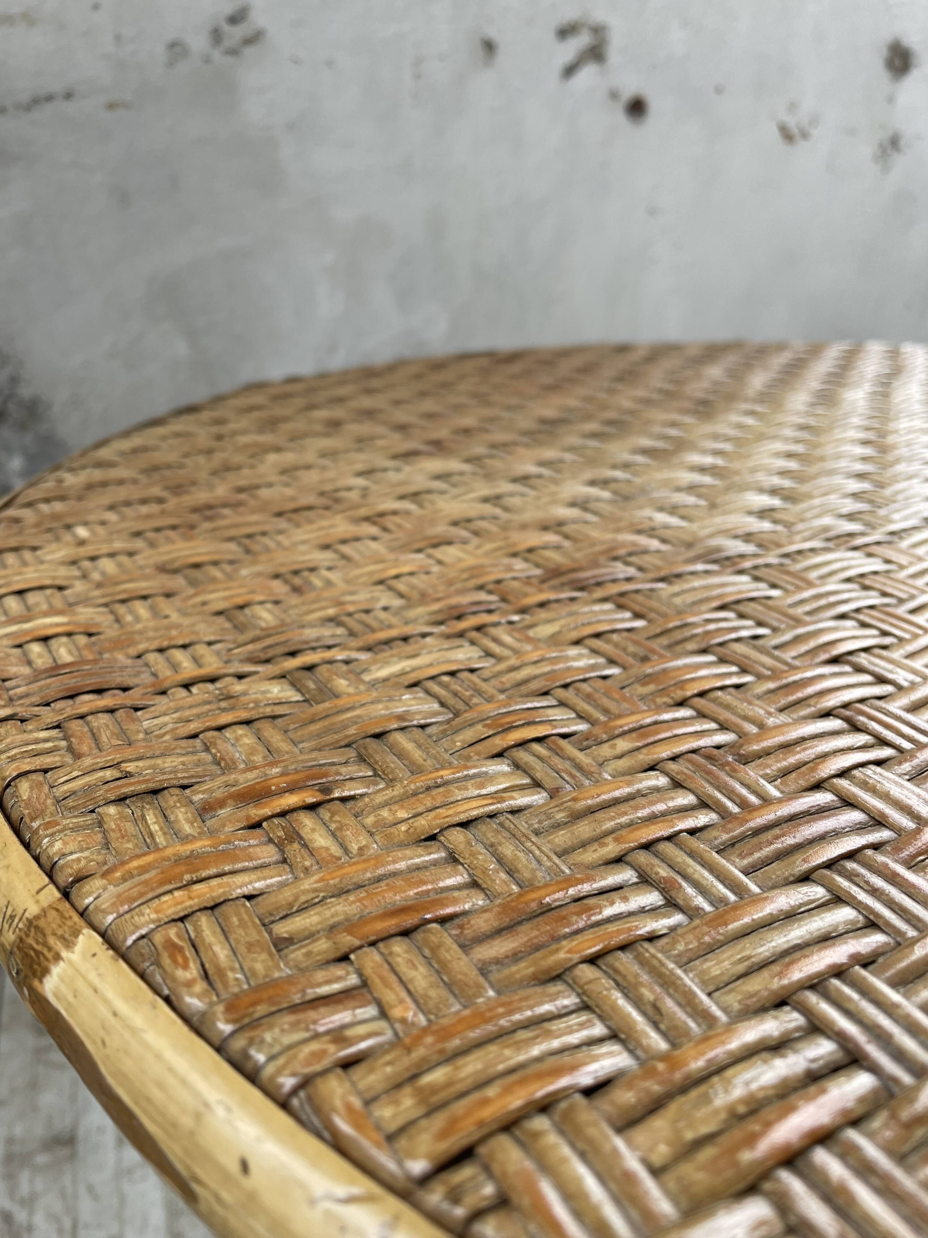 Wicker and metal coffee table from the 1950s