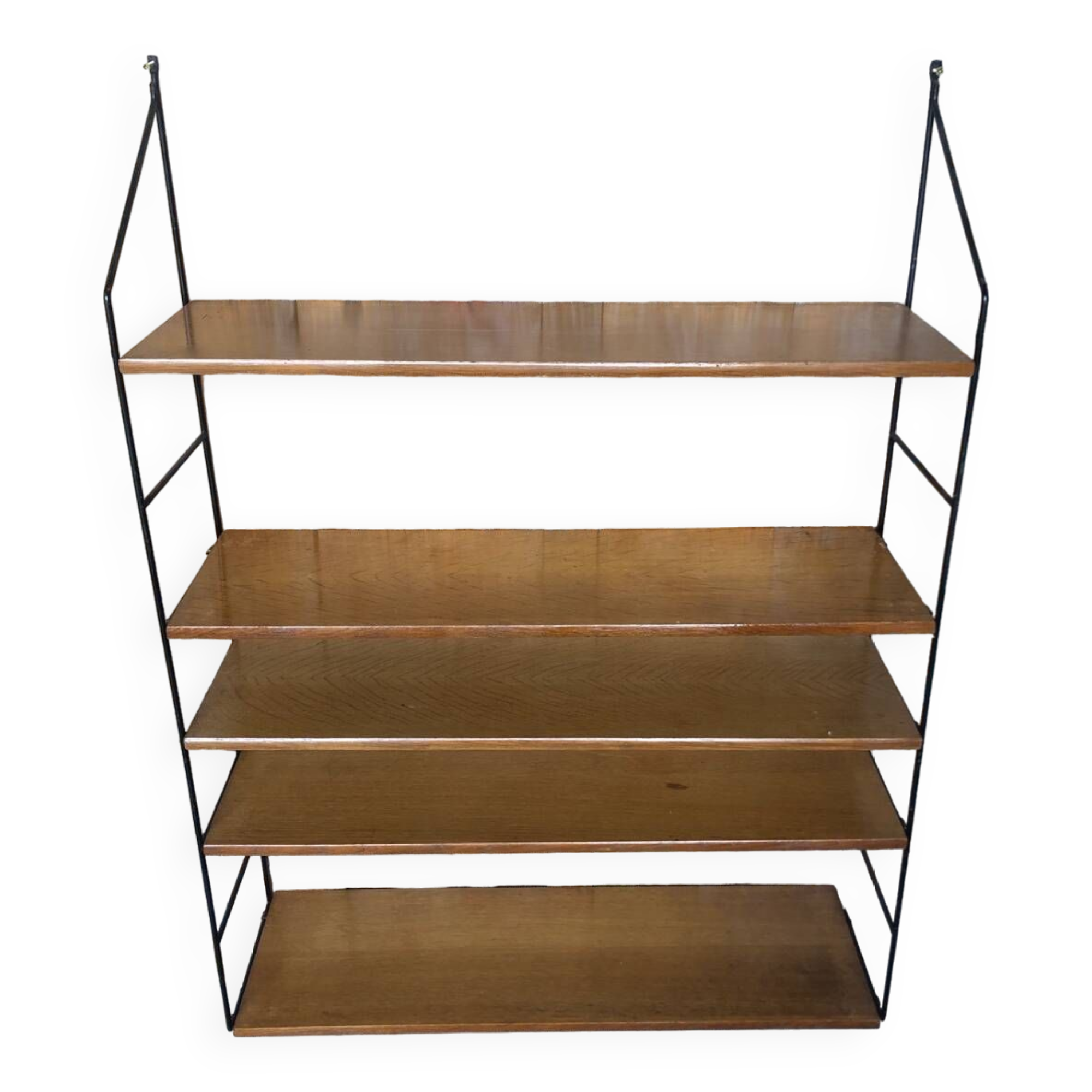 Ancienne etagère murale modulable tomado métal noir + bois clair vintage
