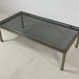 Brass coffee table with smoked glass top by Guy Lefevre, 1970s