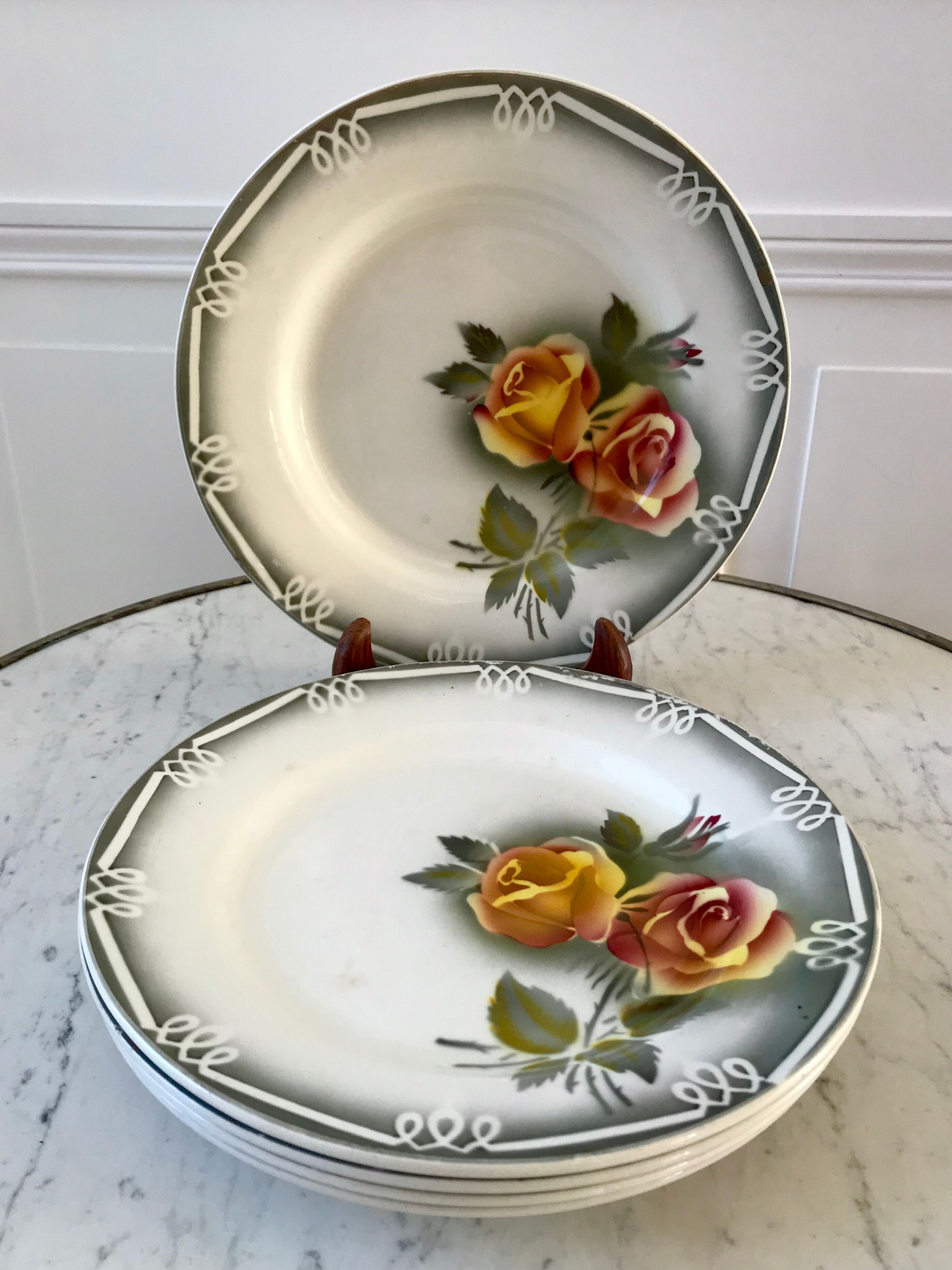 Set of 5 flat plates Digoin Sarreguemines model Adèle
