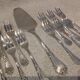 12 cake forks, pie server, silversmith Frionnet Dubarry