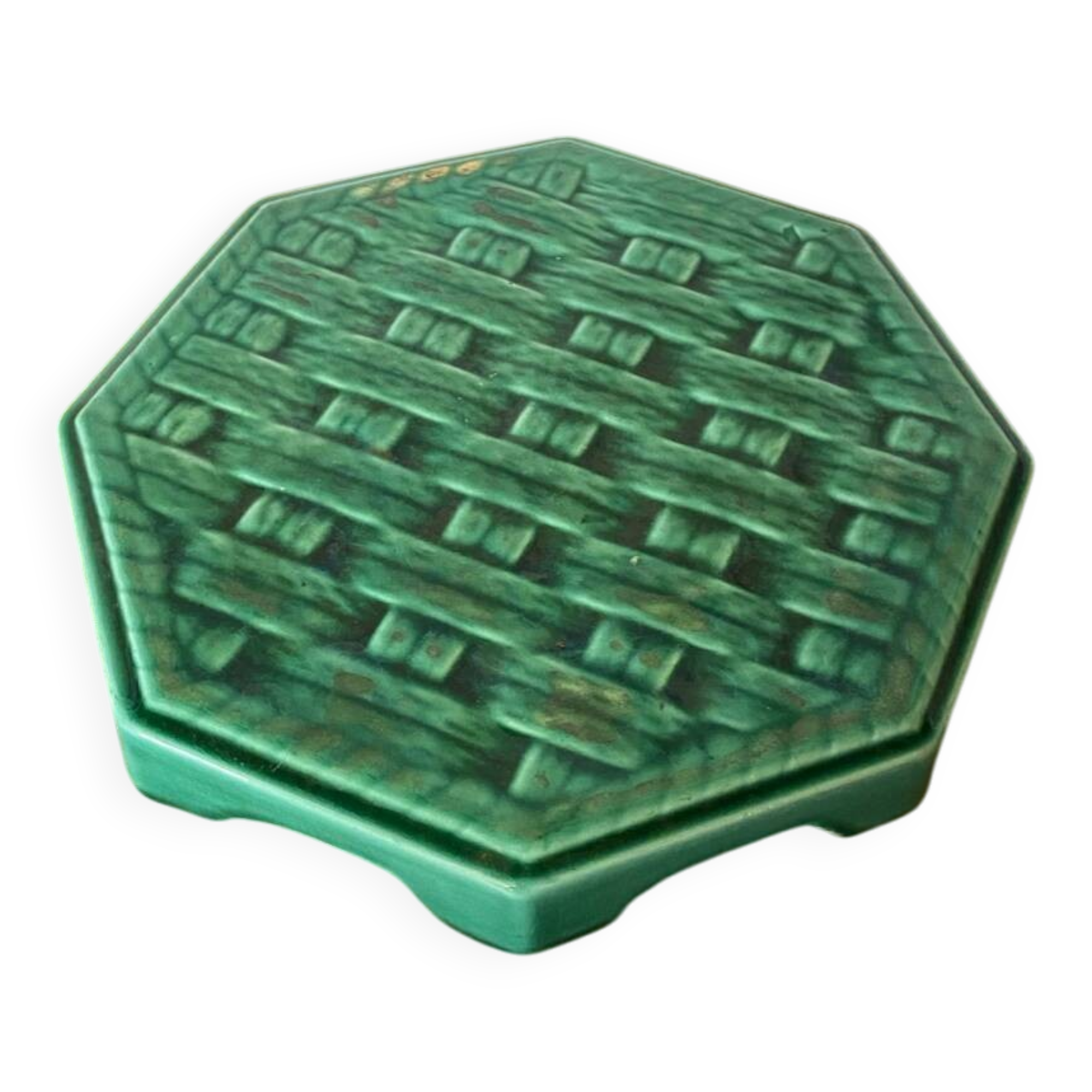 Antique DIGOIN Green Ceramic Trivet France