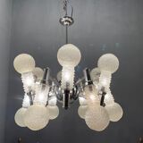 Lustre en verre spoutnik chromé, années 1970