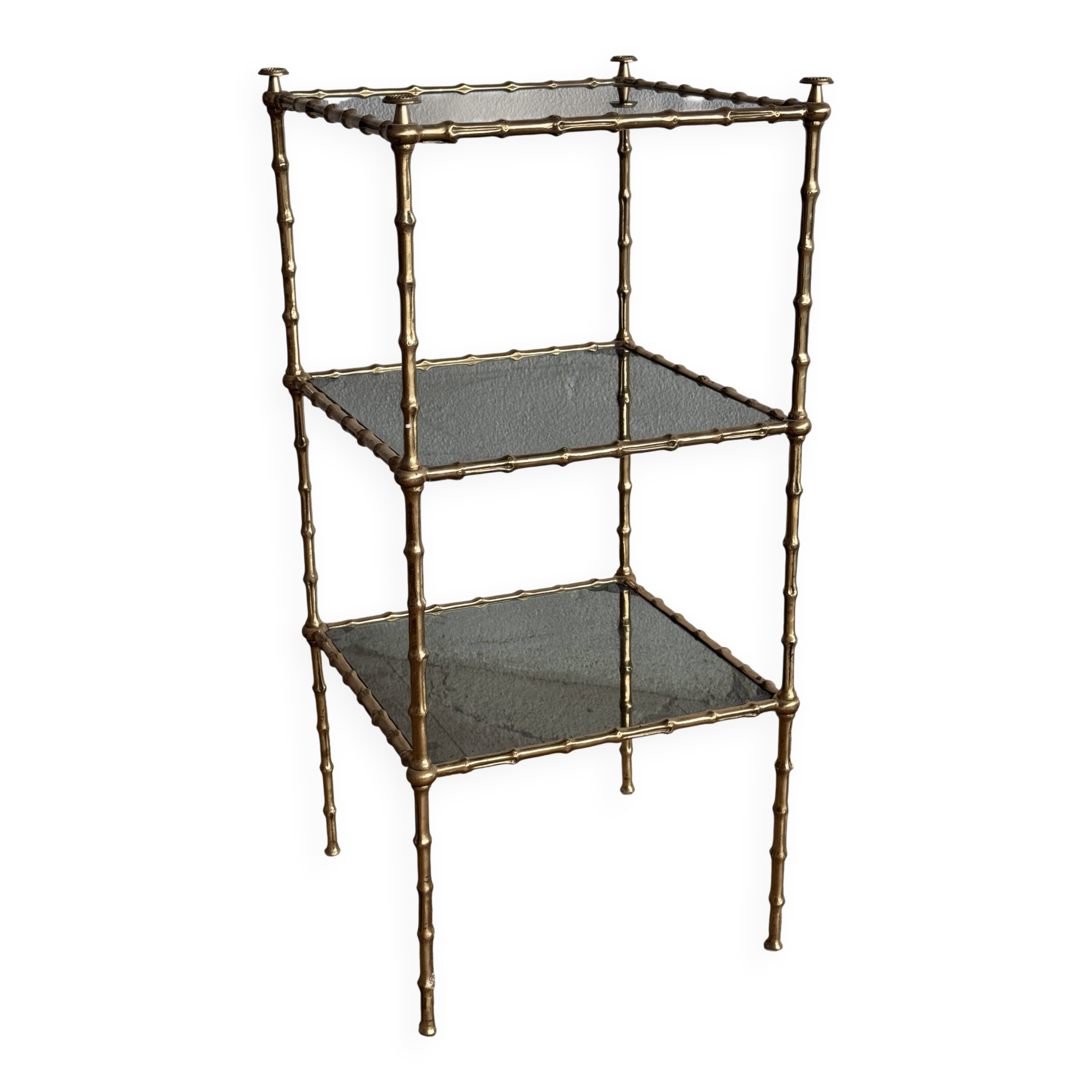 Three-tiered gilded brass bamboo selette by Maison Baguès