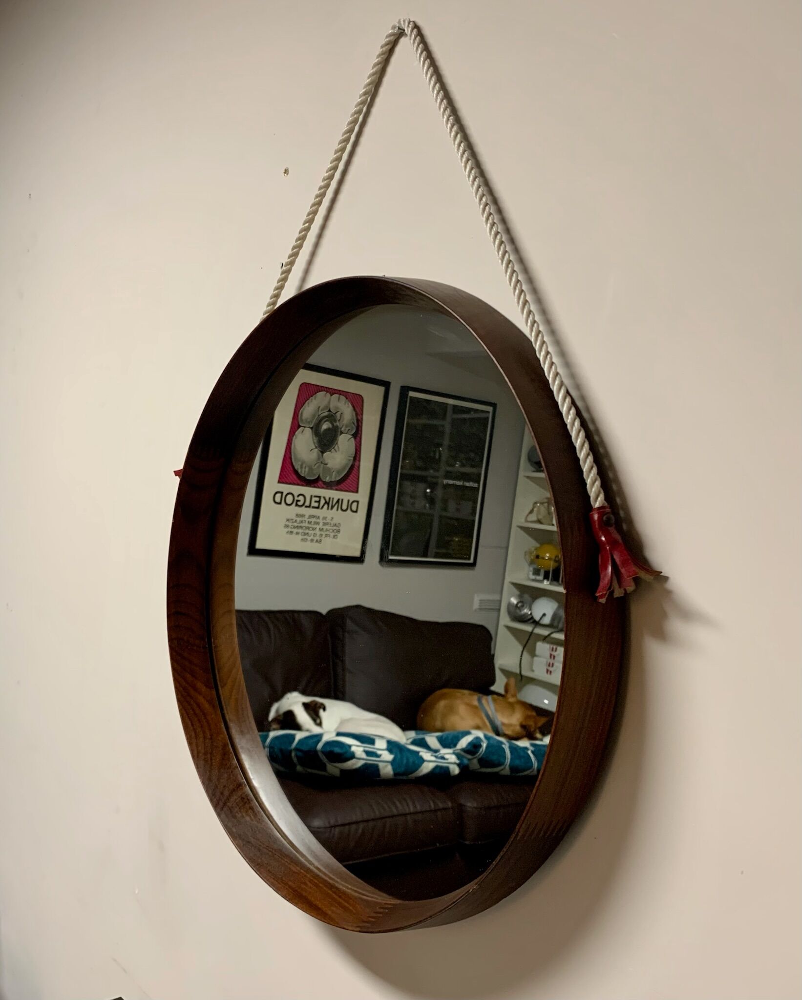 Teak vintage wall mirror, 60s mid century modern wood mirror made in italy