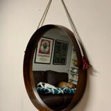 Teak vintage wall mirror, 60s mid century modern wood mirror made in italy