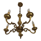 French Vintage Mid-Century Bronze 5-Light Traditional Style Chandelier