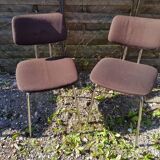 Pair of Vintage 1970s Chrome Metal Chairs with Brown Fabric #D