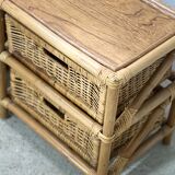 Set of 2 vintage wicker dressers / bedside tables