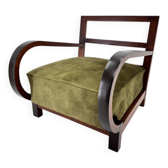 Fauteuil Art Déco en bois de hêtre, années 1930, nouvellement tapissé