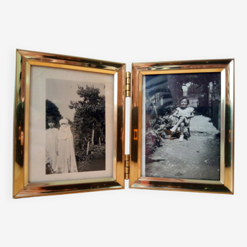 two vintage black and white photographs, framed, children