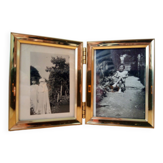 two vintage black and white photographs, framed, children
