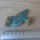 Miniature brass owl figurine with blue eyes, small owl vintage Greek art sculpture