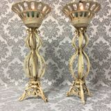 Pair of candlesticks patinated cast iron renaissance design