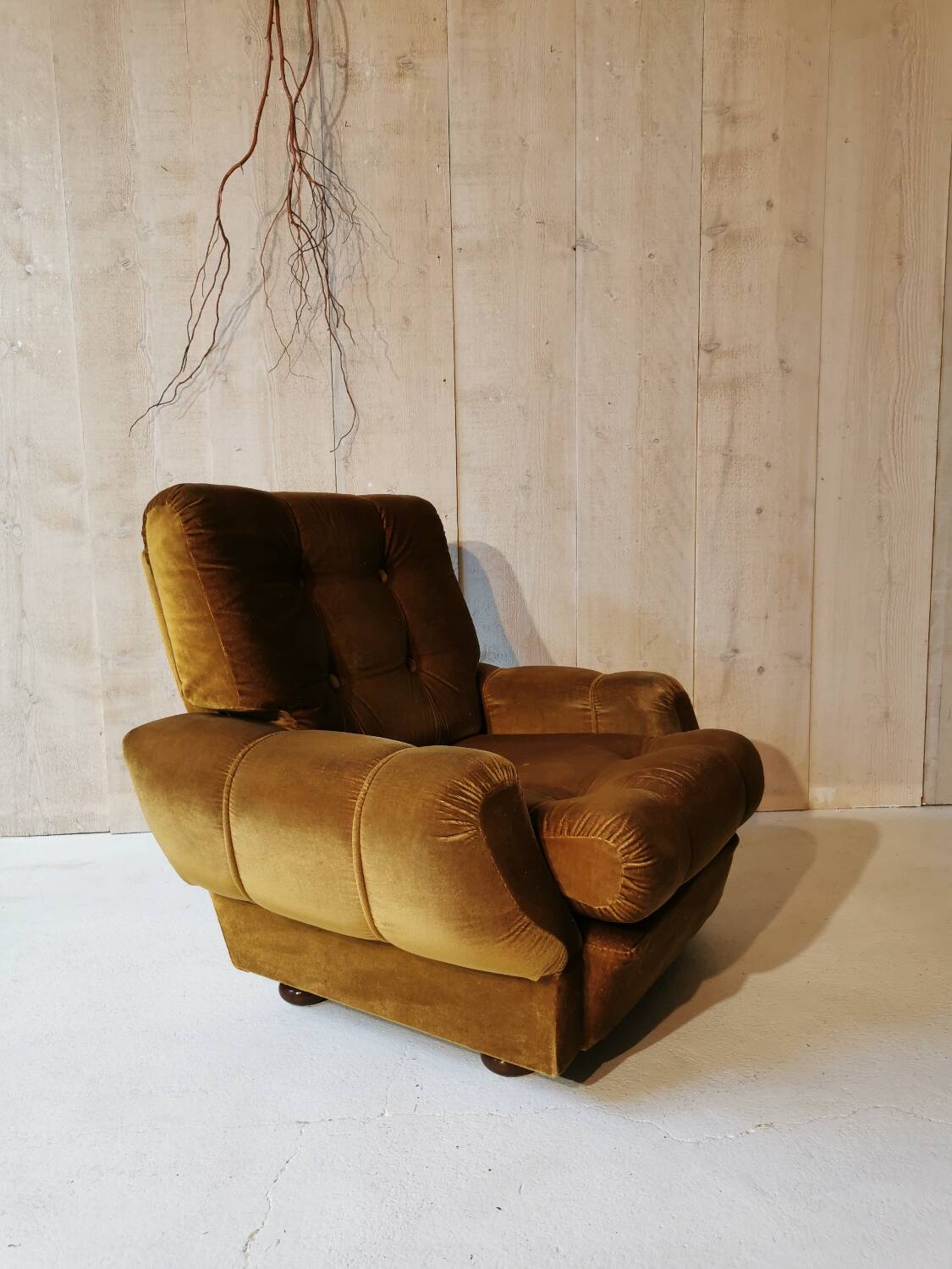 Fauteuil velours vintage