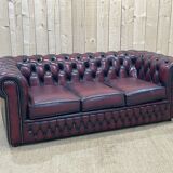 Chesterfield sofa in red leather 3 places from the 70s