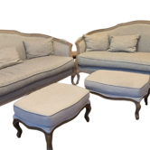2 high-end Louis XV benches with poufs