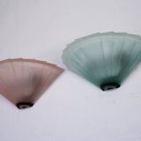 Pair of De Majo sconces in thick pink and green murano glass. Italy 1980s