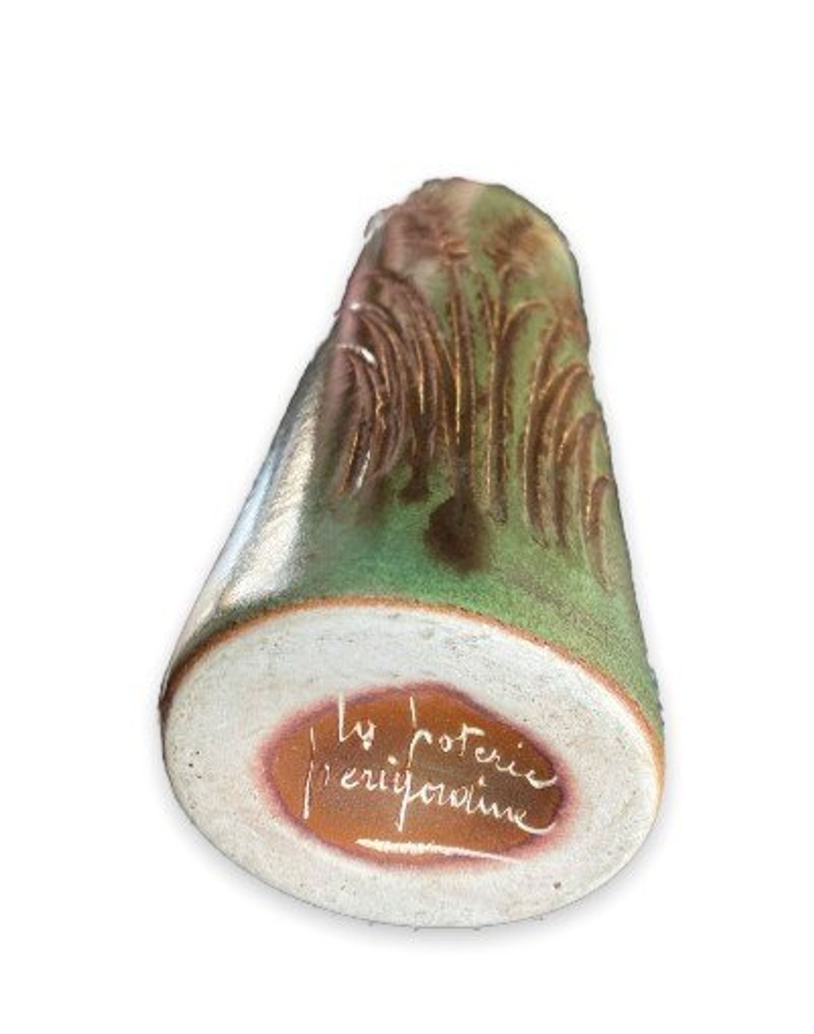 Vase rouleau fond vert midcentury, La Poterie PÉrigourdine