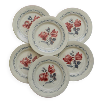 6 assiettes plates en faïence Digoin Sarreguemines, modèle Cannes