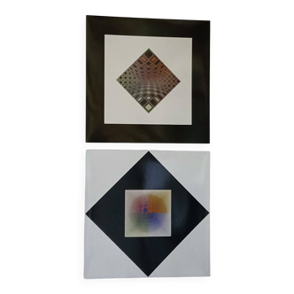 Set of 2 vintage Victor Vasarely silkscreen prints circa 1970, edition of the g