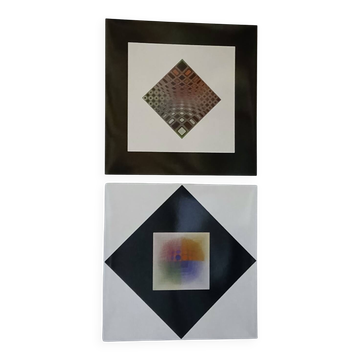 Set of 2 vintage Victor Vasarely silkscreen prints circa 1970, edition of the g