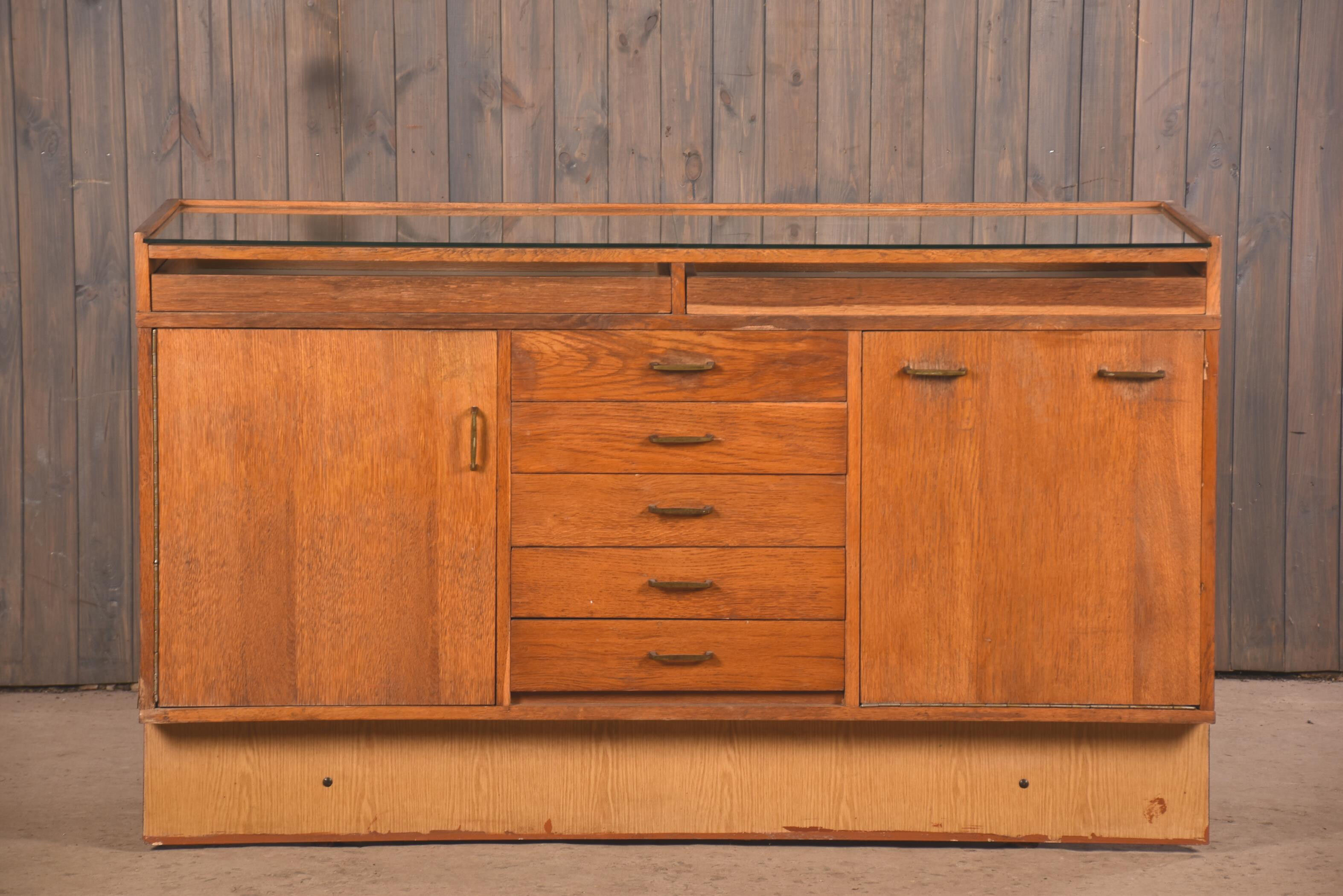 Vintage pharmacy counter showcase