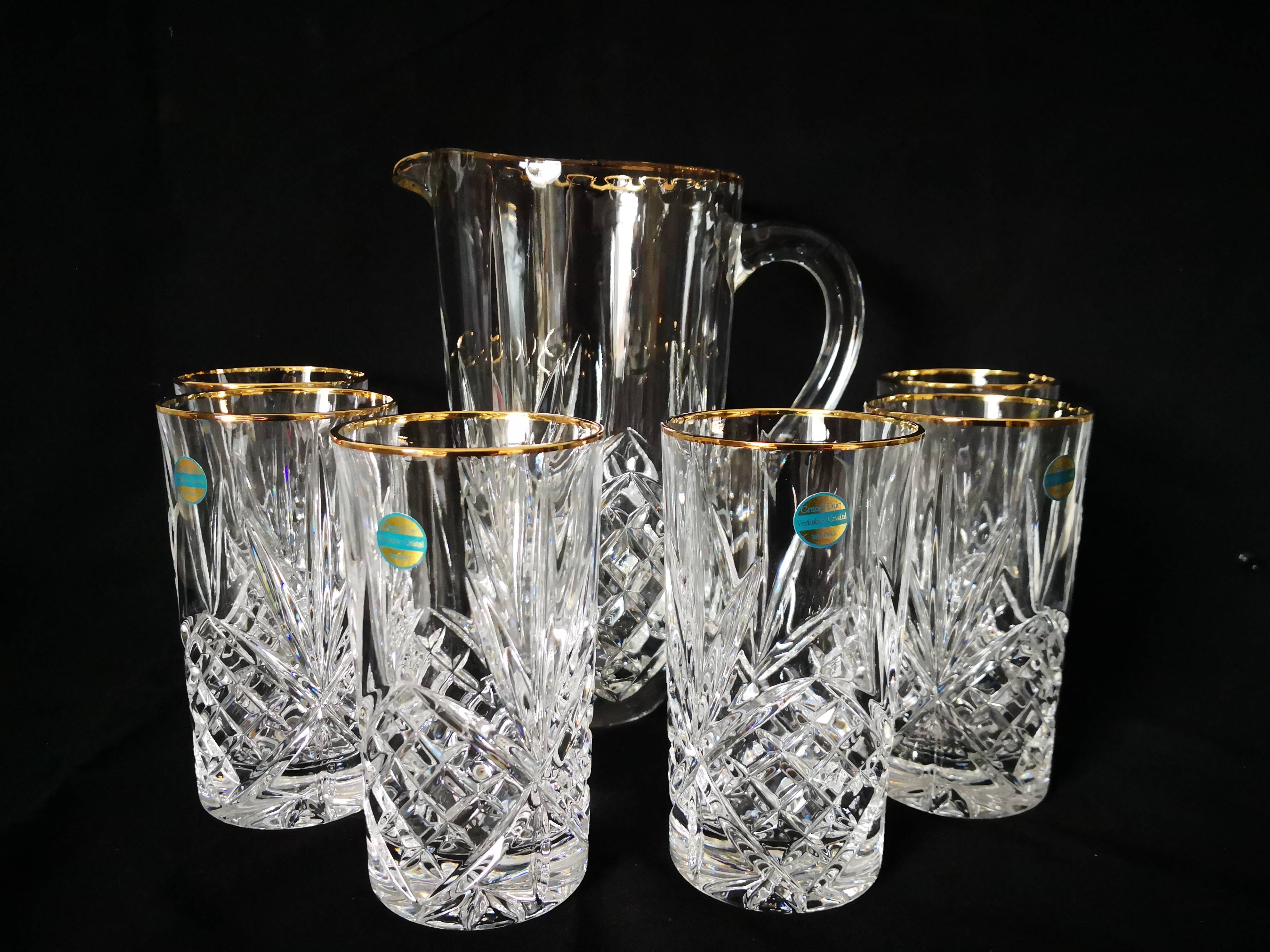 lemonade service, pitchers and glasses, in Lorraine crystal, the Grand Dukes, gold border