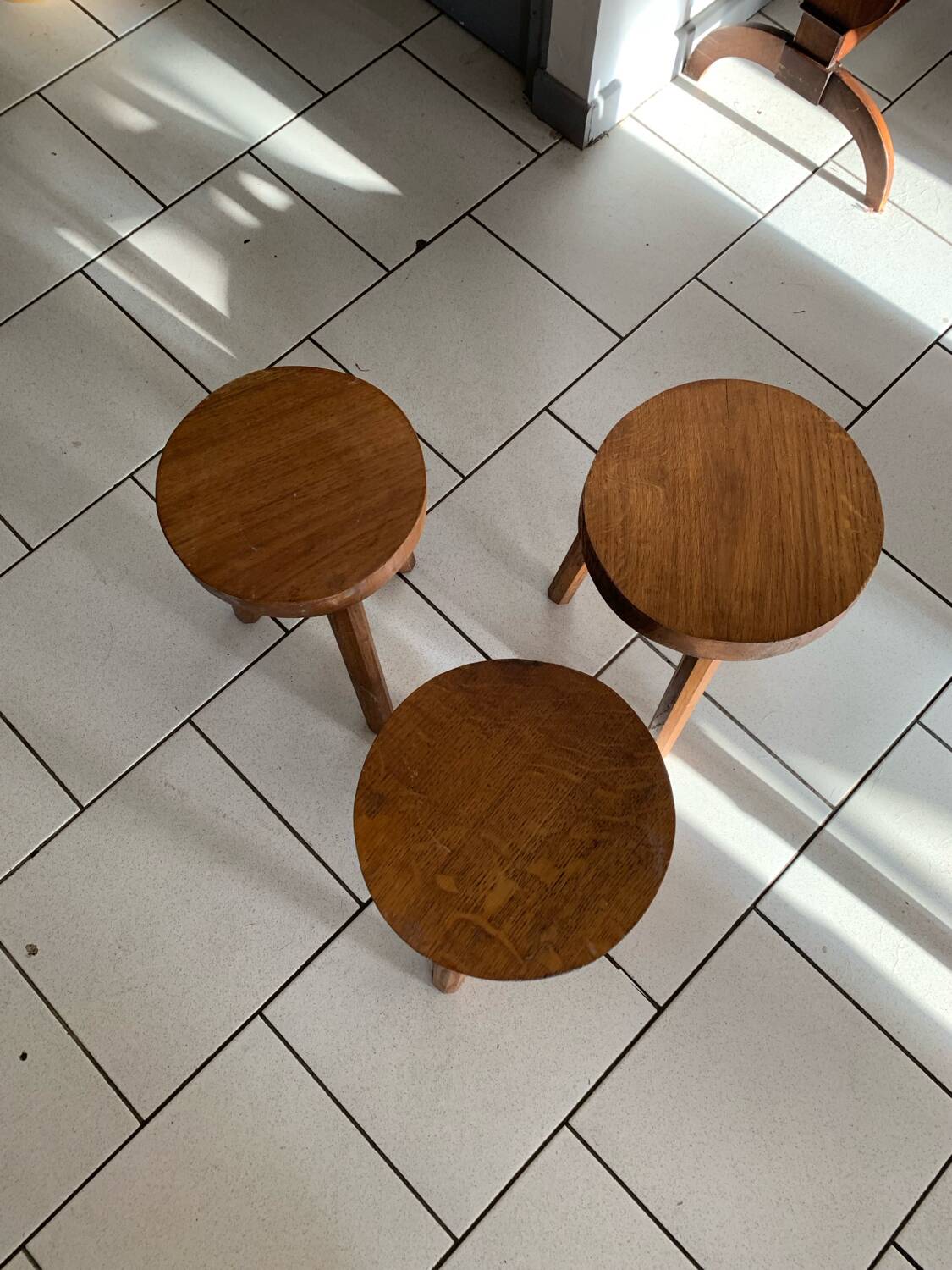 Lot of vintage wooden tripod stools