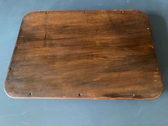 Old tray in wood and brass