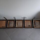 Five chairs in chromed metal and mottled fabric