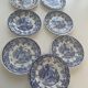 7 flat plates english pattern blue peasant scene vintage