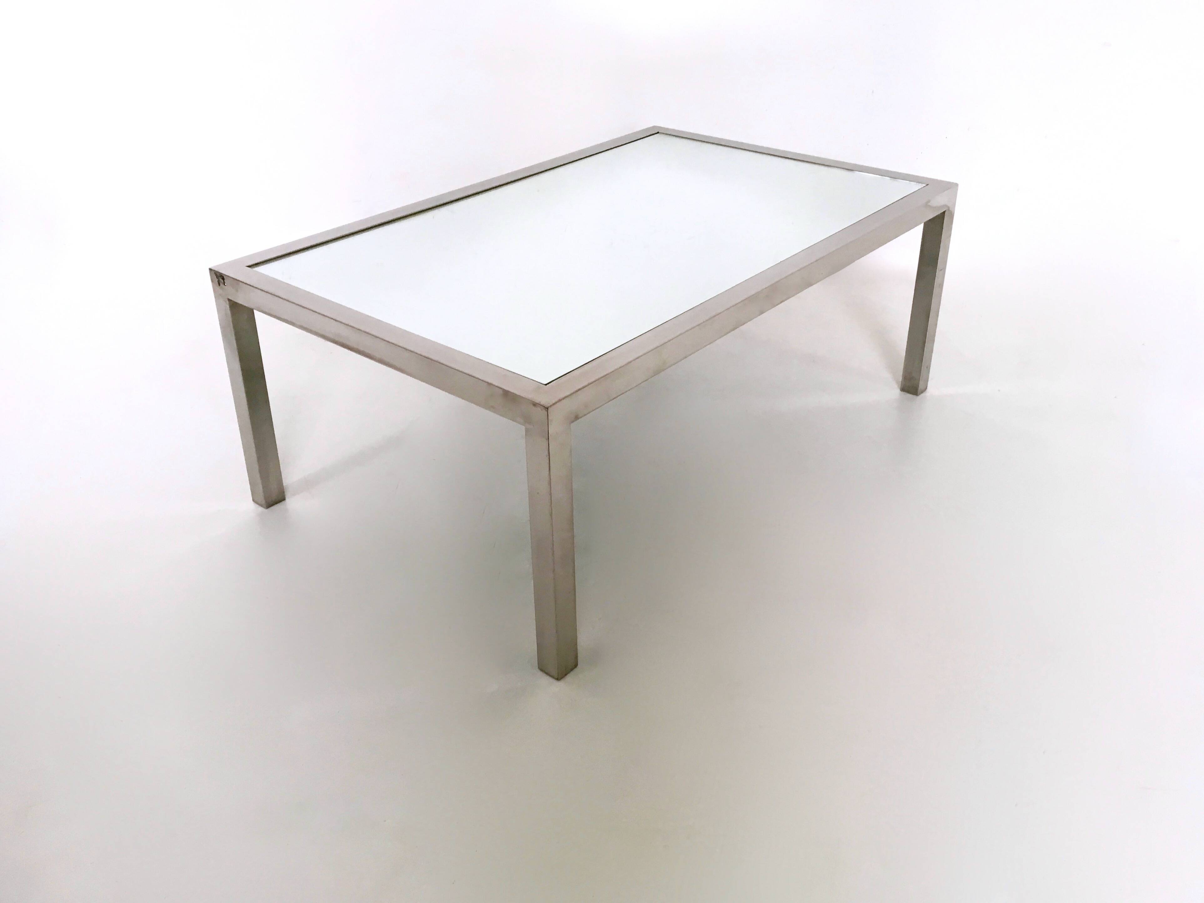 Steel Coffee Table in the Style of Nanda Vigo with a Mirrored Top, Italy