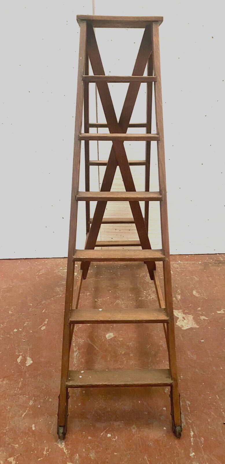 Double library ladder in solid fir 19th century