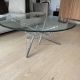 Table basse Théodore Waddell Cassina 1973 - acier chromé et cristal