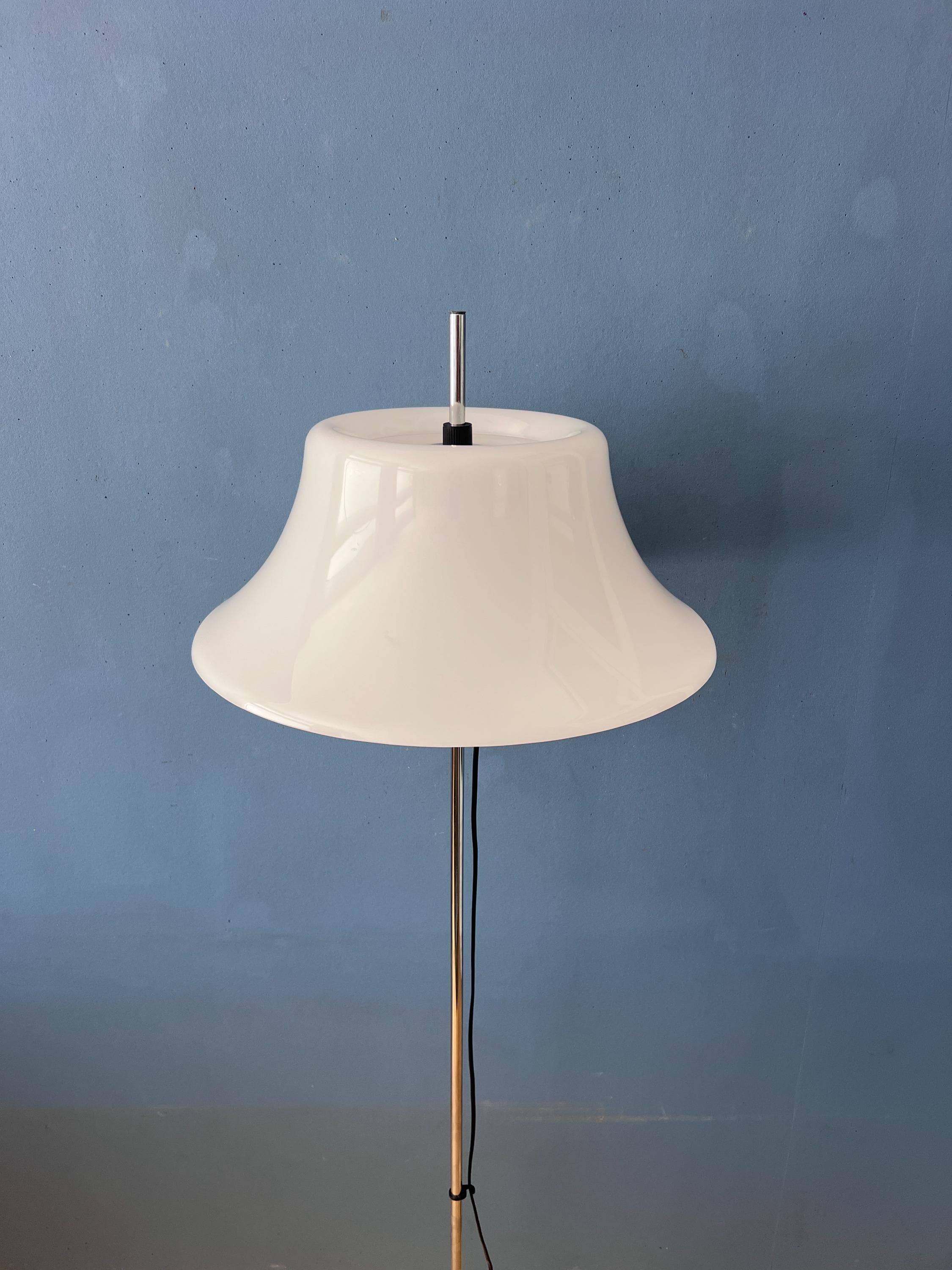 Vintage Space Age floor lamp with white plexiglass UFO shade.