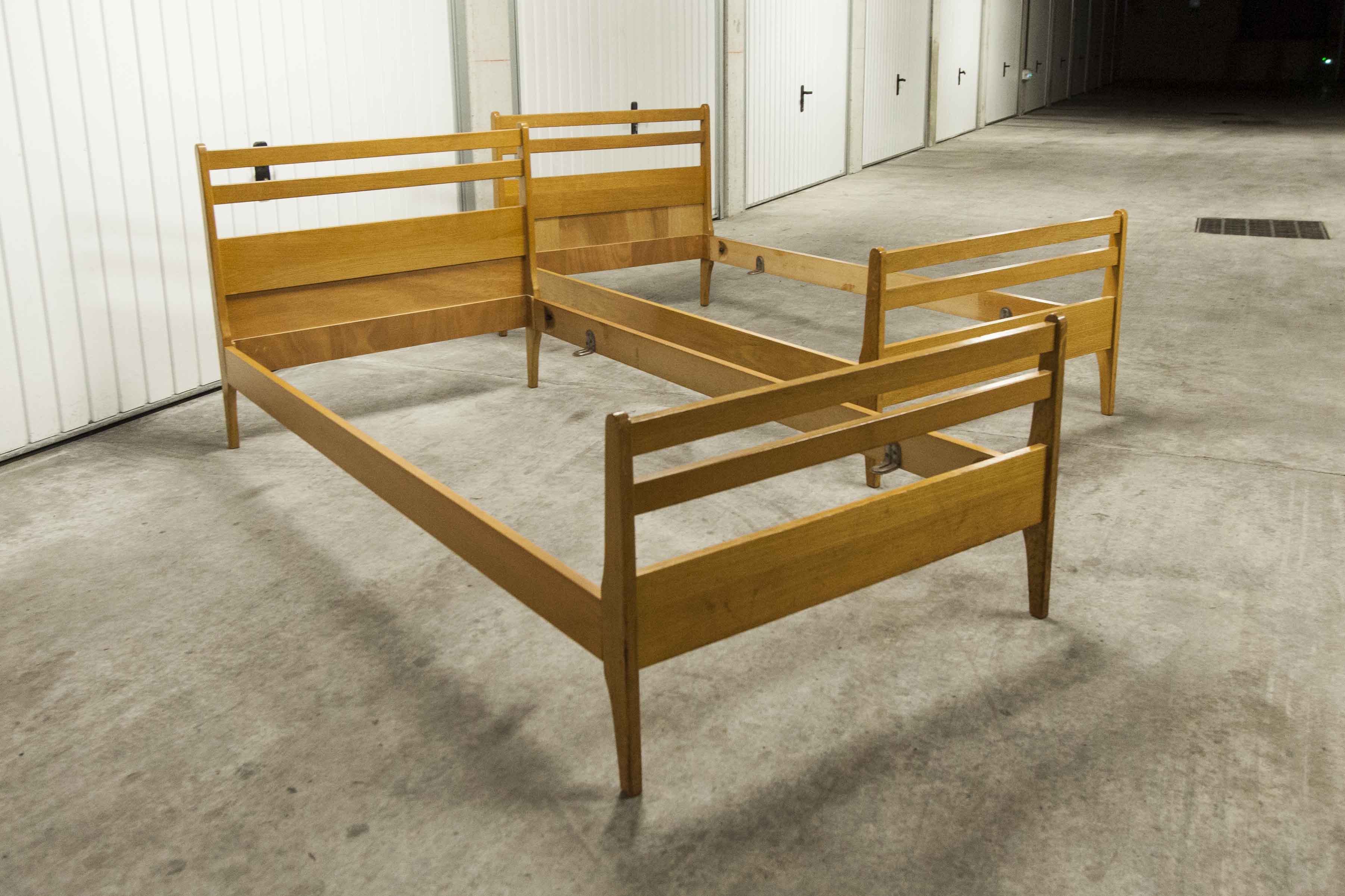 Pair of 1960 Scandinavian twin beds in solid beech