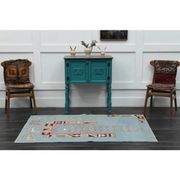 1970s Vintage Turkish Handmade Wool & Cotton Blue Area Rug 116x178