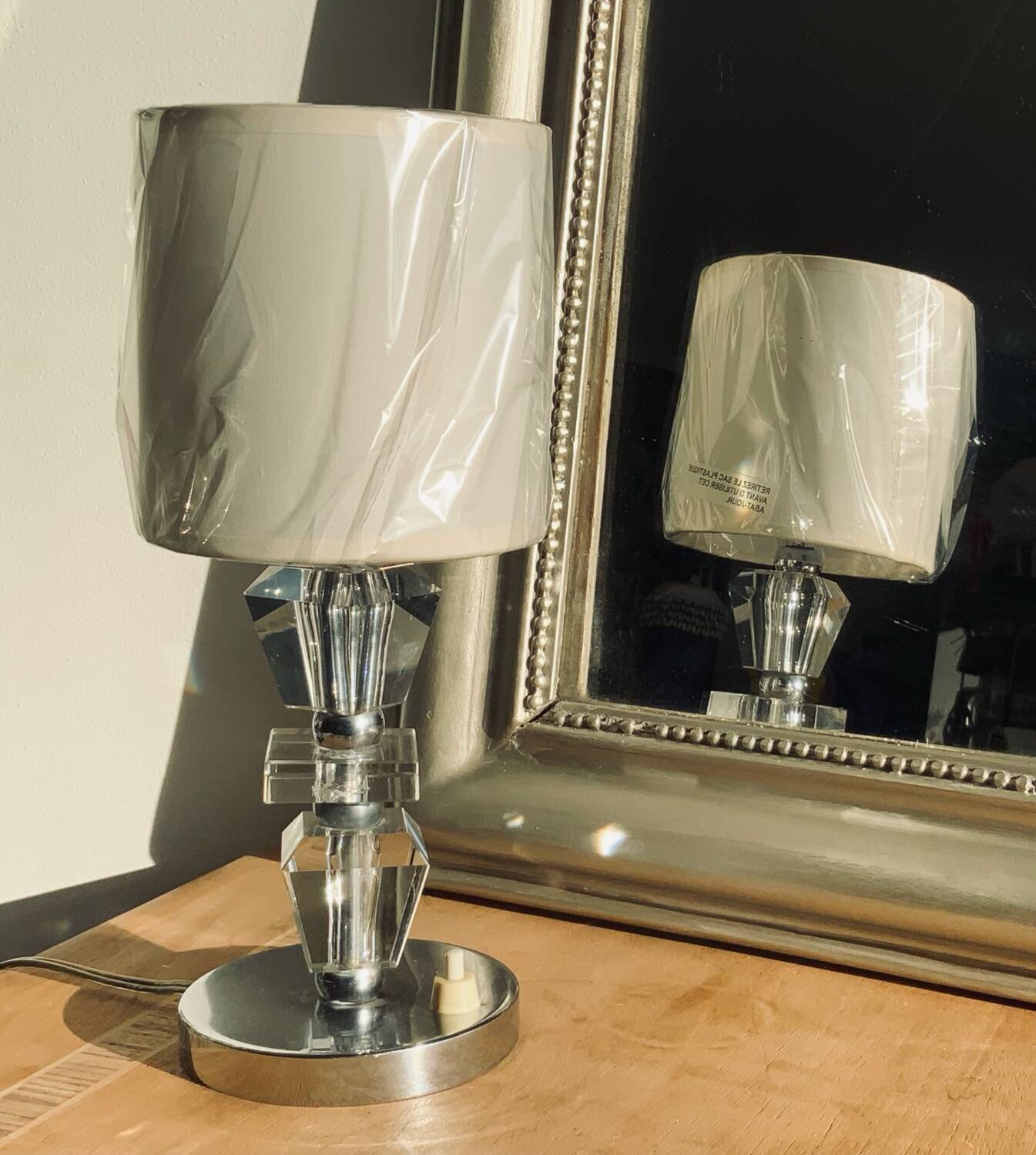 Vintage lamp in crystal and chrome French manufacture PL Shade