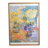 Still life in pastel, bouquet of flowers, spring, daffodils